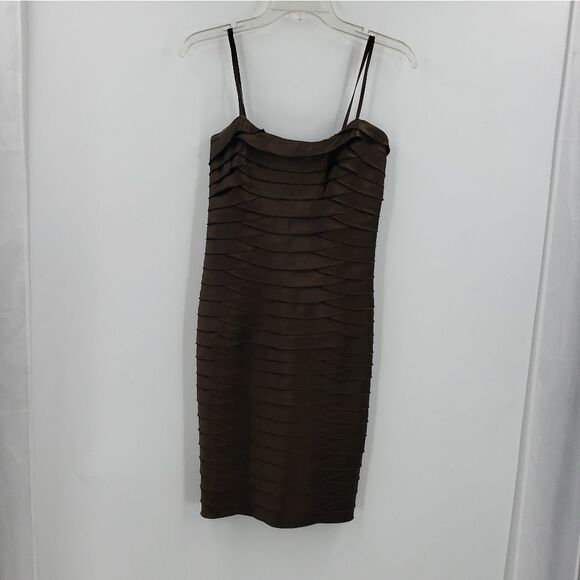 BCBGMAXAZRIA  women's 8 brown satin multi layer spaghetti straps dress - Picture 1 of 9